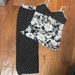 Gilligan & O'Malley Black and White Floral Satin Camisole & Skirt Pajama Set